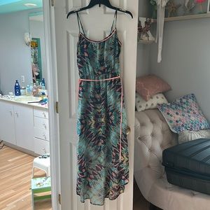Maurice’s watercolor high/low maxi dress. Size small